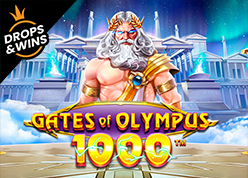 Olimp xudolarining darvozalarini aks ettiruvchi, ulug'vor va afsonaviy "Gates of Olympus" o'yinining tasvirlanishi.